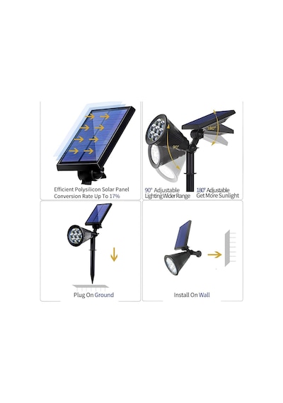 Solar Güneş Enerjili Bahçe Lambası 7 Led'li - Ip65 Su Geçirmez Ayarlanabilir Led Projektör, Dış Mekan Çim, Pati