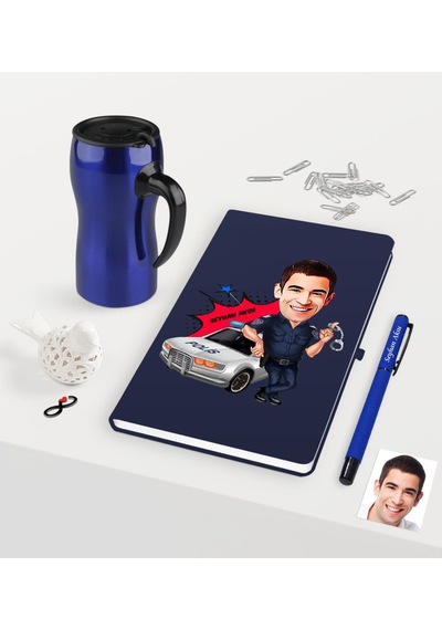 Kişiye Özel Bay Trafik Polisi Karikatürlü Lacivert Defter Kalem T N11.2511 Lacivert