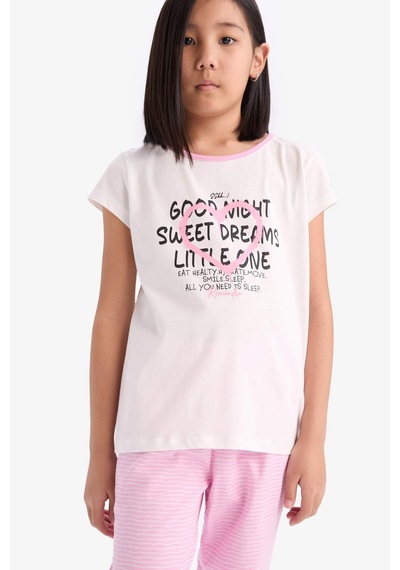 DeFacto Kız Çocuk Pijama Takımı Baskılı Kısa Kollu Üst Beli Lastikli Uzun Alt E2220A825SMER85 Ekru DeFacto Kız Çocuk Pijama Takımı Baskılı Kısa Kollu Üst Beli Lastikli Uzun Alt E2220A825SMER85 Ekru
