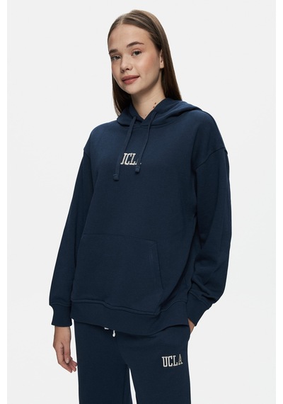Ucla Jess Lacivert Kapüşonlu Nakışlı Oversize Kadın Sweatshirt Lacivert