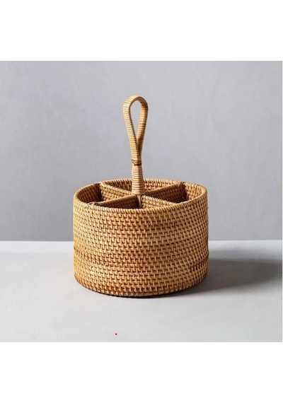 Bohem Yuvarlak Rattan Çatallık Ve Kaşıklık, Iskandinav, Modern