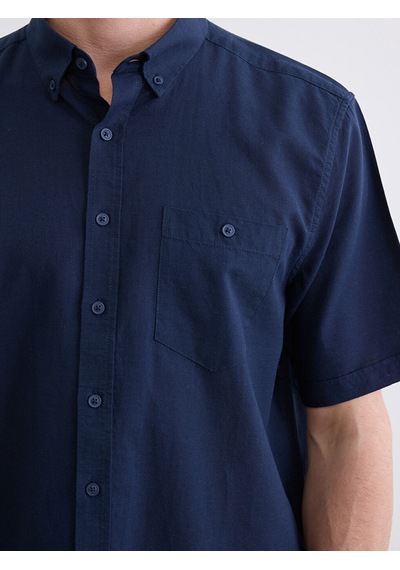Lcwaıkıkı Classic Lacivert Regular Fit Keten Karışımlı Erkek Gömlek