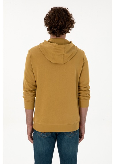 U.S. Polo Assn. Erkek Regular Fit Kapüşonlu Hardal Basic Sweatshirt 50313720-VR151