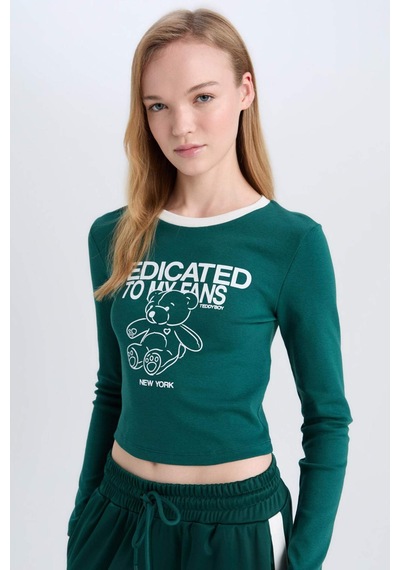 DeFacto Coool Fitted Baskılı Bisiklet Yaka Ribana Uzun Kollu Tişört E1531AX24WNGN516
