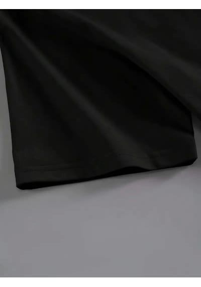 De'charme Baskılı Oversize Bisiklet Yaka T-shirt - Siyah