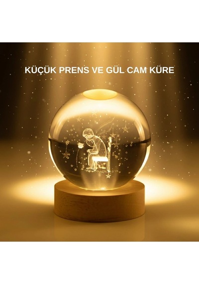 Küçük Prens Cam Küre Usb Işıklı Ahşap Standlı Büyük Boy 02