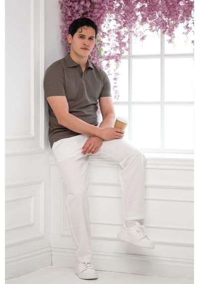 Advante Slimfit Spor Örgü Kumaş Tek Düğme Polo Yaka T-shirt Kahverengi