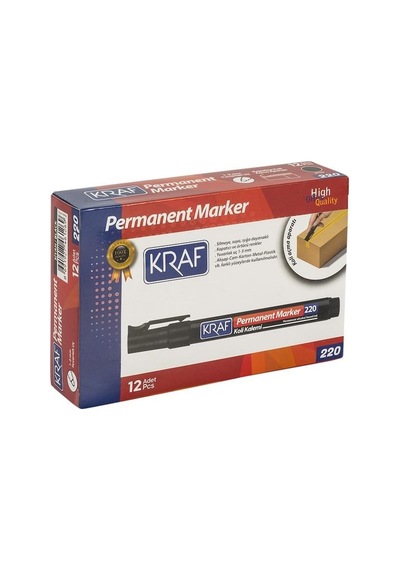 Kraf 220 Siyah Yuvarlak Uç Permanent Koli Kalemi 12'Li