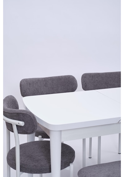 Nehir Alfa Banklı Lak Panel Açılır Mutfak Masa Takımı 75x130cm beyaz