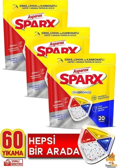 Sparx Bulaşık Makinesi Kapsülü 20'li X 3 Paket 60 Yıkama