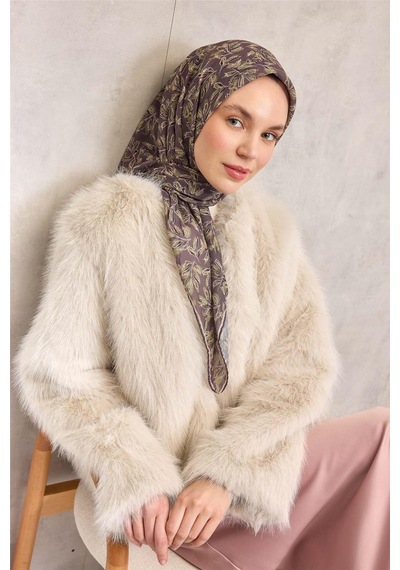 Silk Home Pamuk Polyester Soft Eşarp Soluk Mor Çiçek Desenli Kaymaz Dokulu 90x90 Çok Renkli