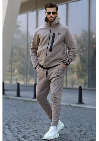Madmext Bej Baskılı Regular Fit Erkek Eşofman Takımı-bej Bej