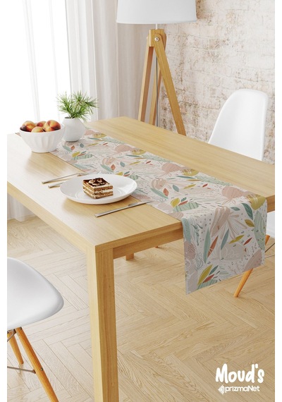 Xero Floral 2 Desenli Baskılı Süet Runner Masa Örtüsü
