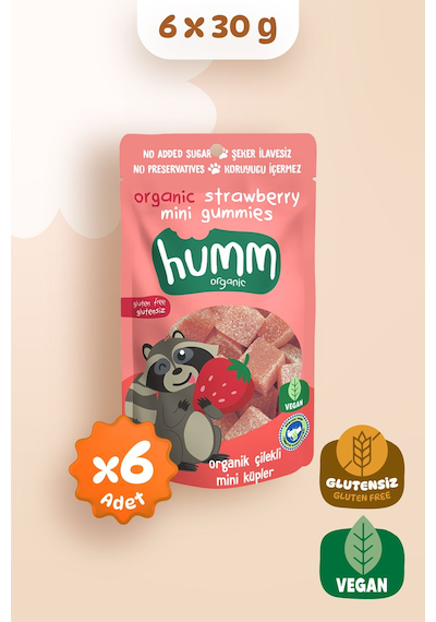 Humm Organic Organik Glutensiz Vegan Çilekli Mini Küpler Atıştırmalık 6 x 30 G