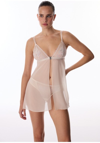Penti Bej Front Opening Broderie Babydoll