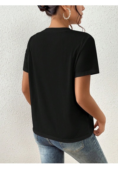 Portrait & Flower Baskılı Oversize Tshirt Siyah