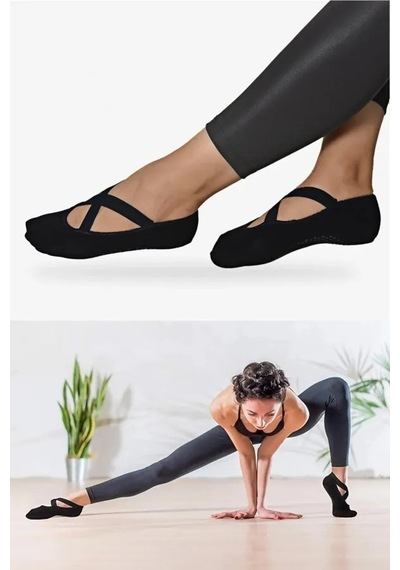 4 Çift Siyah Kaydırmaz Tabanlı Fitness Plates Yoga Çorabı