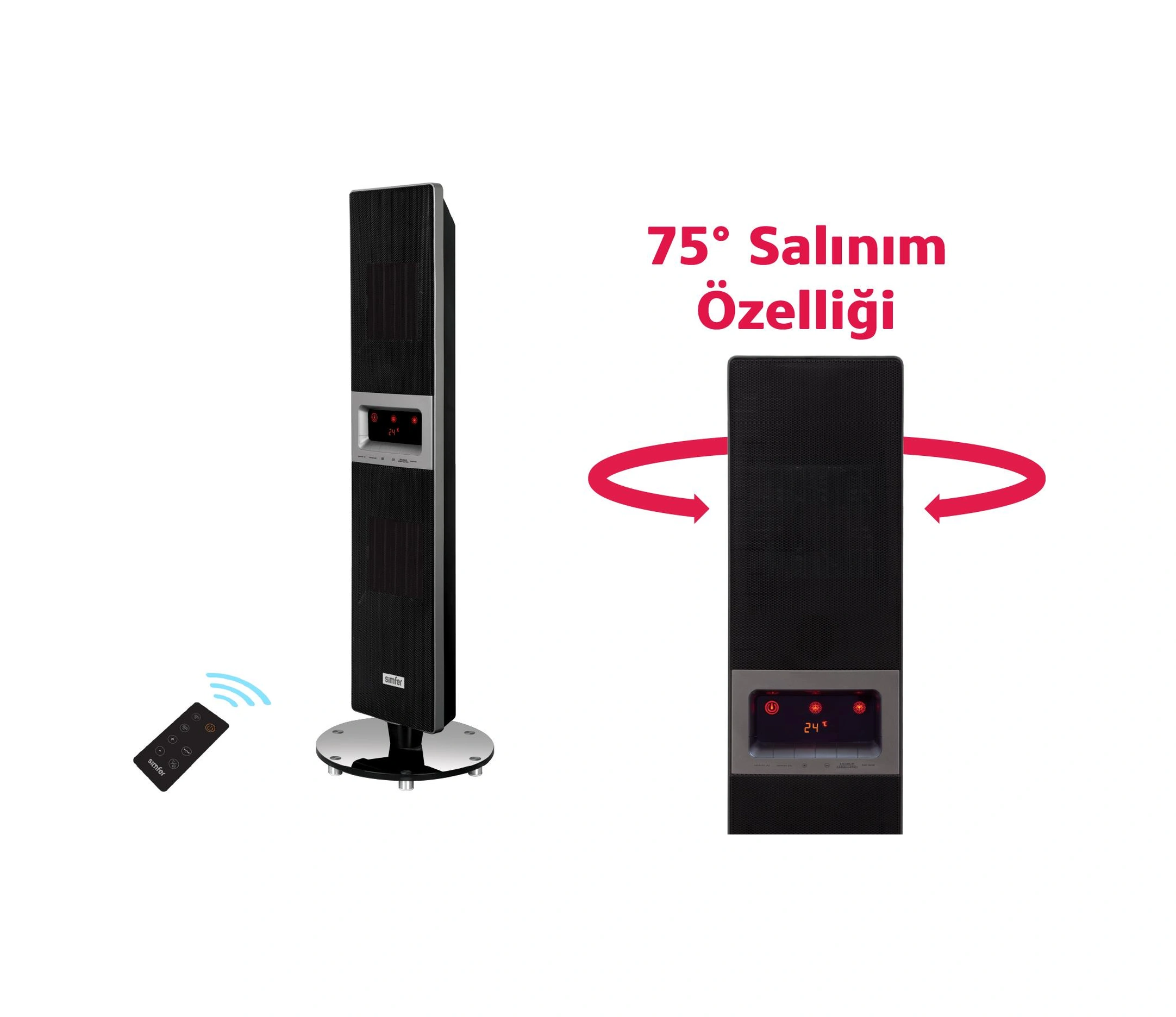Simfer Sr2500 Single X Karbon Serisi Ip65 Suya-toza Dayanıklı Siyah Uzaktan Kumandalı İç/dış Mekan Isıtıcı