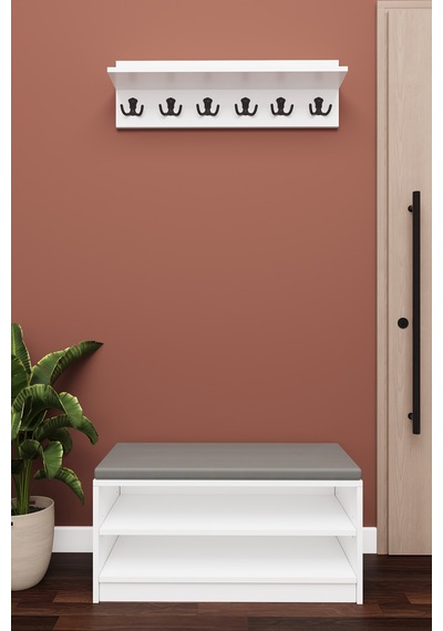 Asra Trend Puflu Ayakkabılık ve Askılık A-34 %100 MDF Minderli Portmanto Seti Beyaz Asra Trend Puflu Ayakkabılık ve Askılık A-34 %100 MDF Minderli Portmanto Seti Beyaz