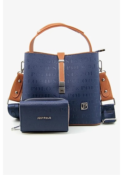 Just Polo Kadın Su Geçirmez Şık El & Omuz Çantası Ve Cüzdanı Kombin Shopper Lacivert - Taba
