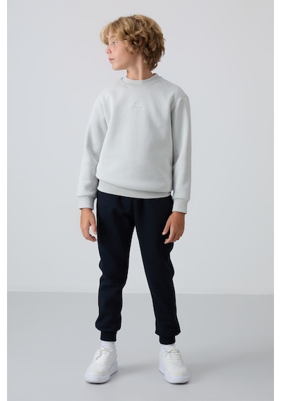 Tommylife Tommy Life Taş Pamuklu Kalın İçi Tüylü Yumuşak Dokulu Standart Fit Nakışlı Erkek Çocuk Sweatshirt - 11232 Taş