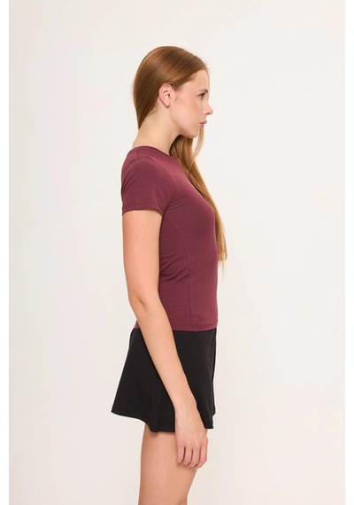 Zoor Ultra Soft Penye Modal Yuvarlak Yaka Kısa Kollu Bluz Bordo