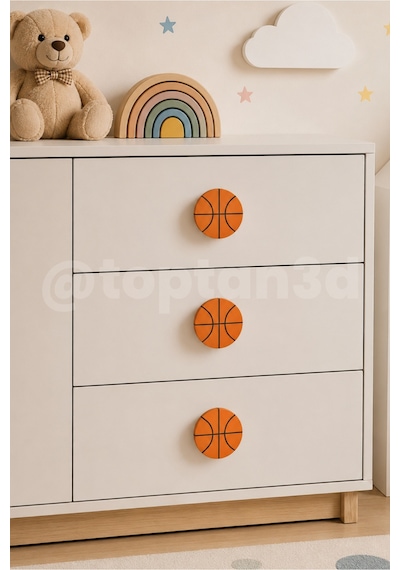 2 Adet - Basketbol Topu Dolap Kulpu, Mobilya Kulbu - Çocuk Oda Aksesuarı, Basketbol Topu Kulp Kulp Vidası Dahildir Sarı