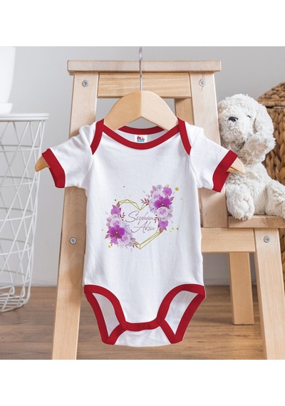 Bk Gift Bk Kids Kişiye Özel Çiçek Tasarımlı Kırmızı Bebek Body Zıbın-3
