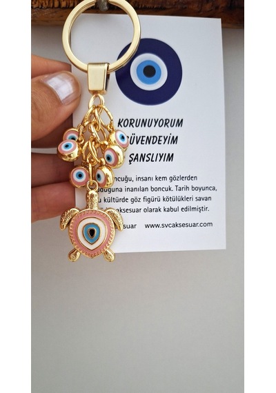 Hediyelik Çoklu Nazar Boncuklu Şeker Pembe Şans Kaplumbağa Anahtarlık