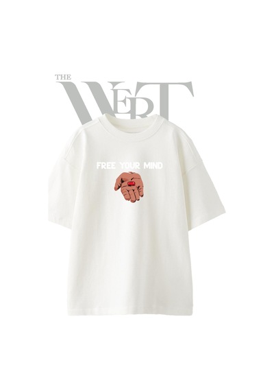 Thewert Matrix Red Pill Tasarım Baskılı Ünisex Beyaz Oversize T-shirt