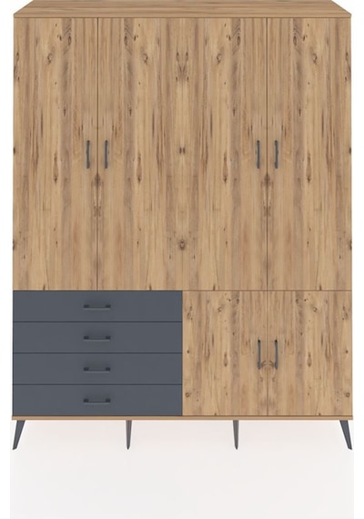 Hyperion Gardrop 7 Raflı 4 Çekmeceli Tek Askılı 176x44x221 Çam-çam/antrasit Çam/antrasit Hyperion Gardrop 7 Raflı 4 Çekmeceli Tek Askılı 176x44x221 Çam-çam/antrasit Çam/antrasit