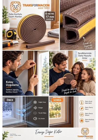 6m Kahverengi 17mm Geniş Kapı Pencere Bandı Kendinden Yapışkanlı D Profil İzolasyon Süngeri Kauçuk Fitil Hava K