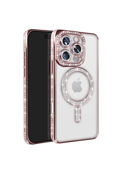Newface Apple İphone 16 Pro Max Kılıf Joke Simli Magneticsafe Kılıf - Pembe