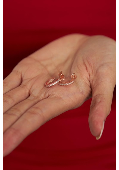 Zirkon Taşlı Rose Halka Model Çivili Gümüş Küpe K Gümüş