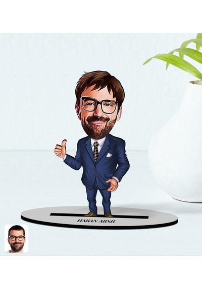 Bk Gift Kişiye Özel Erkek Ceo Karikatürlü Ahşap Biblo Model 6