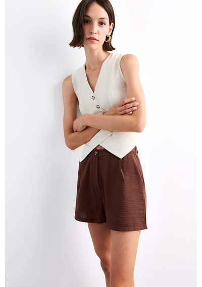 Defacto Slim Fit Dar Kesim V Yaka Keten Yelek G0663ax25smwt34 Beyaz