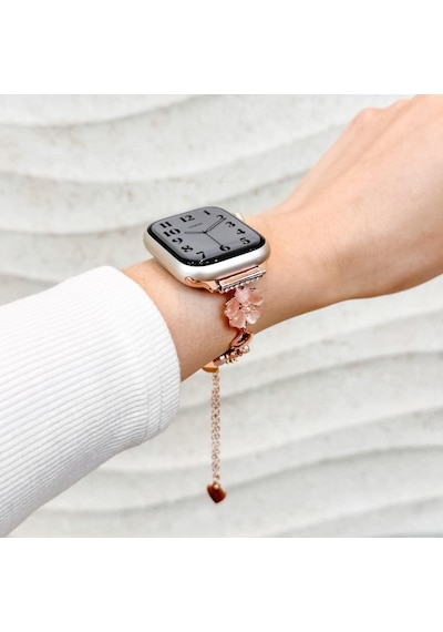 Apple Uyumlu  Watch 10 Serisi 42mm - 38/40/41mm Kordon Taşlı Parlak İnce Flower Metal Bayanlar İçin Band