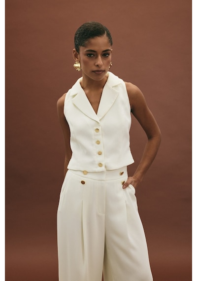 Sateen Eva Yelek - Ekru-136983 Ekru