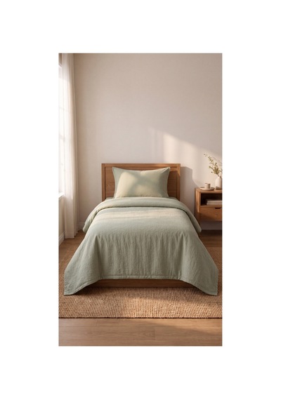 %100 Pamuk Keten Tek Kişilik Nevresim Takımı Lastikli Çarşaflı 160x200 Cm Haki - 904795714 Haki
