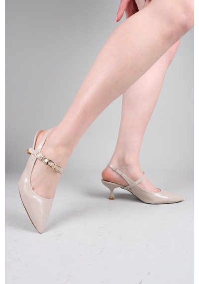 Birikon Orılıa Biyesi Aksesuarlı Alçak Topuklu Stiletto Bej-8753 Bej