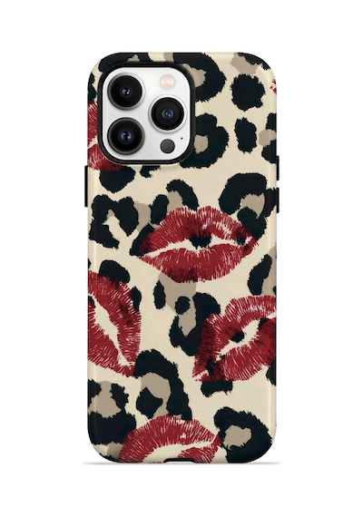 Velvoria Valestra Leopar Ruj İzleri Apple iPhone Uyumlu 14 Pro Darbe Korumalı Kılıf Valestra Select - Leopar Ruj İzleri