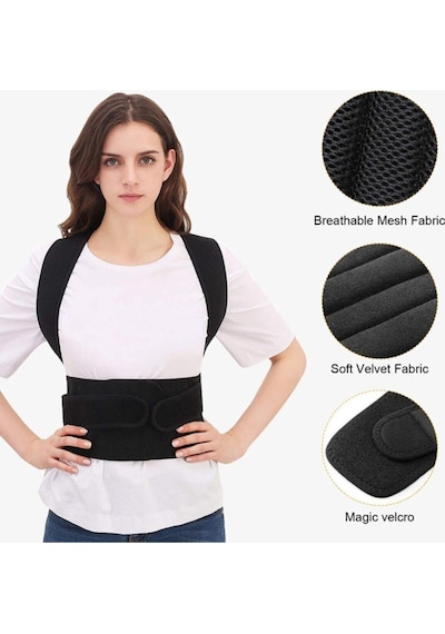 Unisex Siyah Balenli Ortopedik Sporcu Boydan Dik Duruş Korsesi