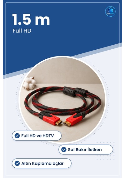 Hdmı Kablo 1.5 M Örgülü Full Hd Hdtv Saf Bakır Altın Kaplama Uçlu