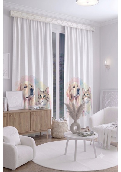 Bebek Çocuk Odası Fon Perdesi 140x260 Cm 2 Kanat Sevimli Desenli Dekoratif Dijital Baskılı Premium Çocuk Odası Perdesi Beyaz