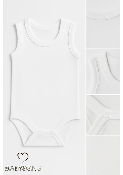Babyden's 3'lü %100 Pamuklu Beyaz Kolsuz Bebek Body Seti Unisex Bebek İçin Yazlık Zıbın Takımı Beyaz