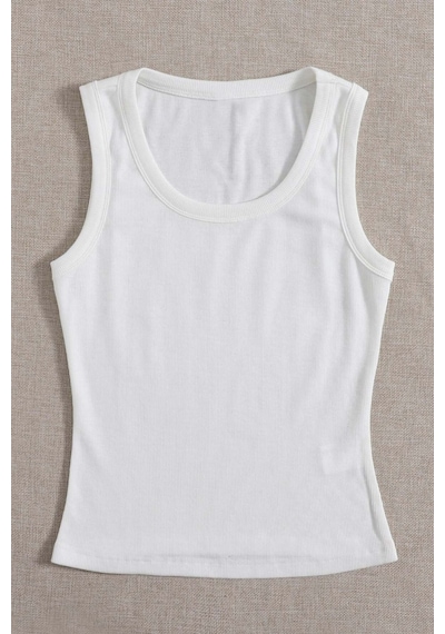 Merry See Düz Renk Kadın Kolsuz Bluz Crop Top Beyaz