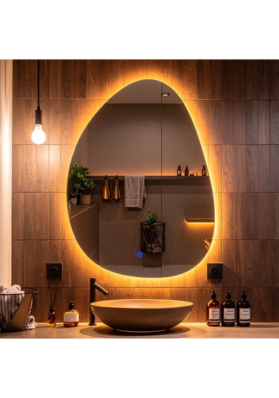 Luno Amber Led'li Lavabo & Banyo Aynası Dokunmatik Sensörlü 100 X 75 Cm Turuncu