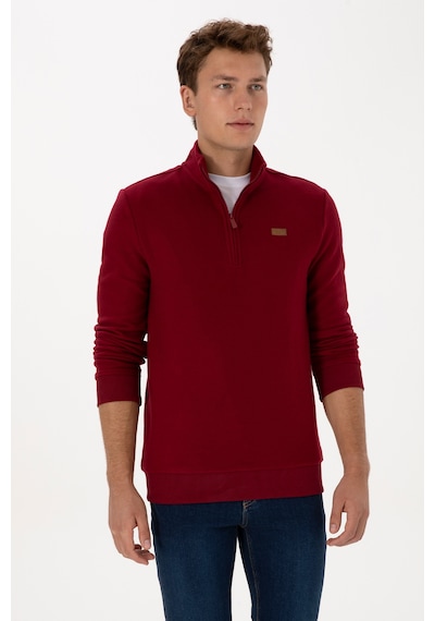 U.S. Polo Assn. Erkek Regular Fit Yarım Fermuarlı Bordo Basic Sweatshirt 50313802-VR014