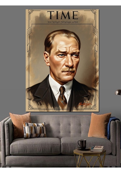 Time Kapak Ve Mustafa Kemal Atatürk Dekoratif Kanvas - Mdf Ahşap Tablo