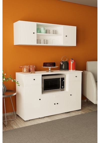 Kahve Köşesi Çok Amaçlı Dolap Mikrodalga Set Altı Mutfak Dolabı Beyaz / Beyaz